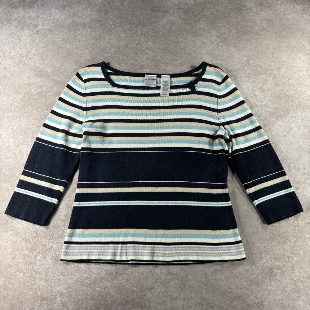 Women's 00's Emma James Petite Striped Casual Blue Tan PM Medium Petite